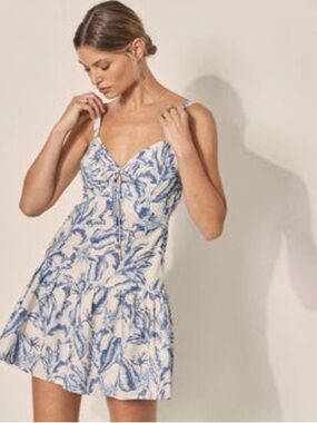 Kivari Blue and White Botanical Mini Dress